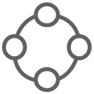 Icon of 4 small circles joined into a larger circle