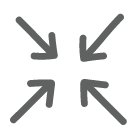 Quatre flèches grises dans un carré pointant vers le centre depuis chaque angle du carré indiquant que le lit de voyage est facile à plier.