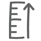 Illustration d’une règle grise dans un carré, jouxtant une flèche orientée vers le haut pour indiquer que la chaise haute est réglable en hauteur.