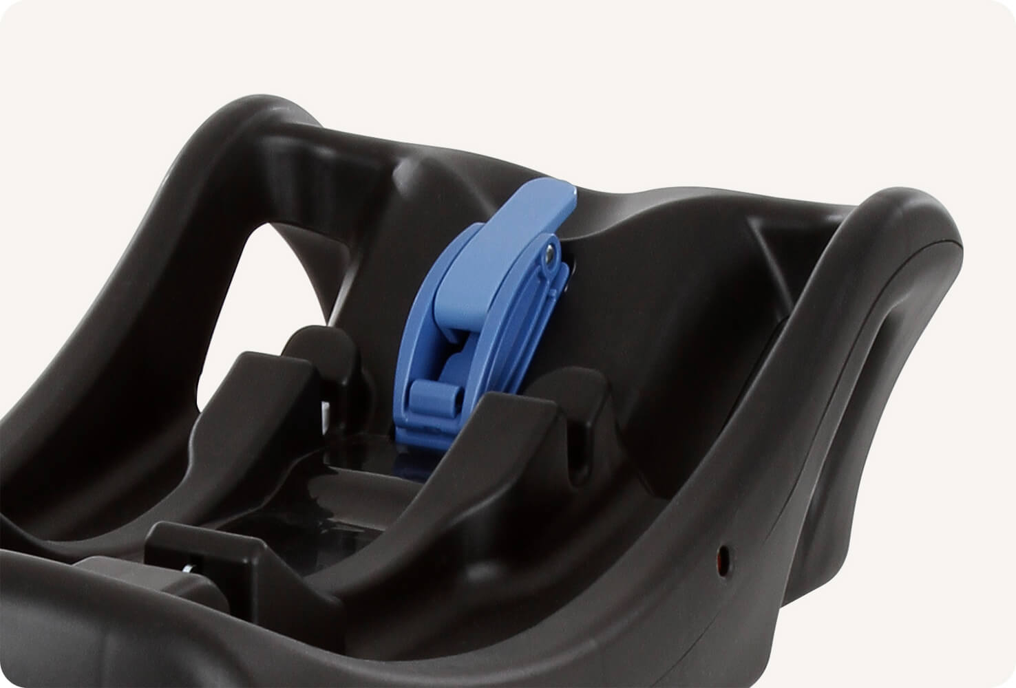  Closeup of the vehicle belt lockoff device on Joie’s clickFIT car seat base.