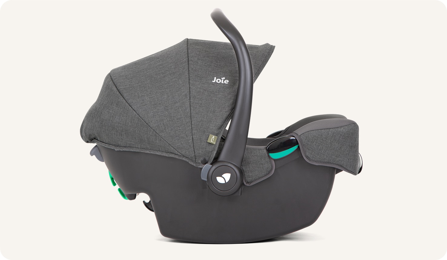Gray Joie I-Snug 2 infant car seat in profile facing to the right.