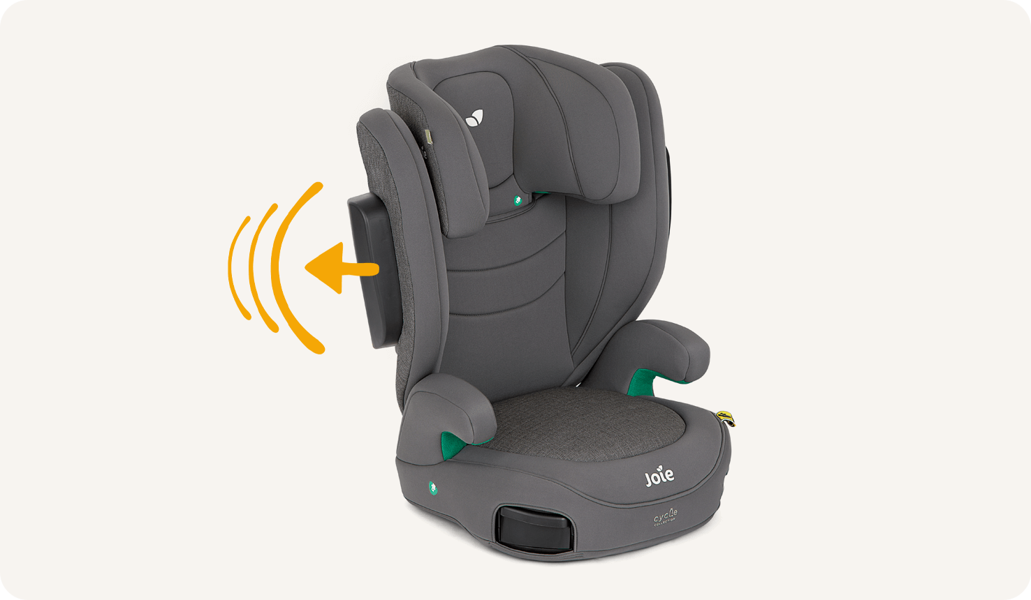 Closeup on a gray I-Trillo headrest with a cutaway showing the 3 layers of foam in the headrest on the left side.