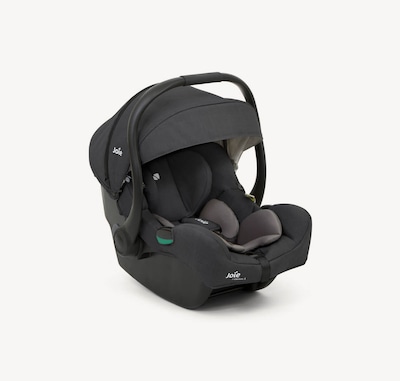 Joie I-gemm3 baby car seat in black positioned at a right angle.