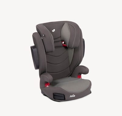  Joie trillo lx belted booster seat in dark gray positioned at a right angle.