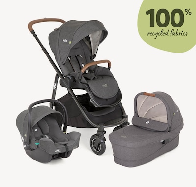 Gray Joie Versatrax pushchair facing to the right at a 45 degree angle.