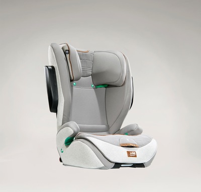 Joie i-Traver booster seat in light gray at an angle.