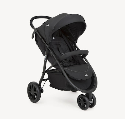   Joie litetrax 3 stroller in black at an angle.