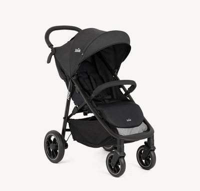 Joie black litetrax S stroller at an angle. 