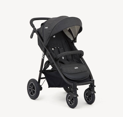  Black Joie Mytrax Flex stroller facing toward the right at an angle.