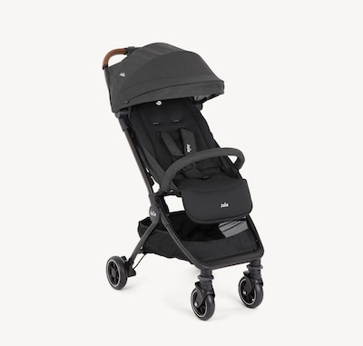 Joie lightweight stroller pact flex in black at an angle. 