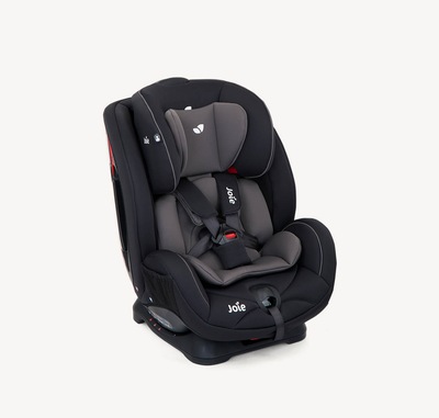  Joie stages car seat in gray and black at an angle. 