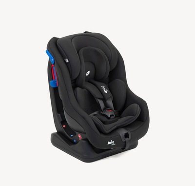 Joie Steadi car seat with harness clipped in with a black colour, at an angle facing to the right.