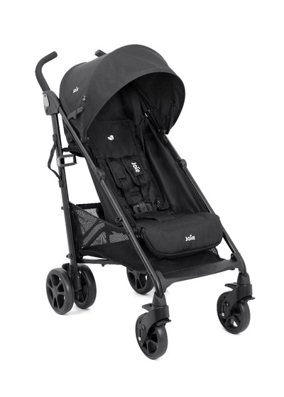 The Joie Brisk stroller in black, at an angle facing to the right.